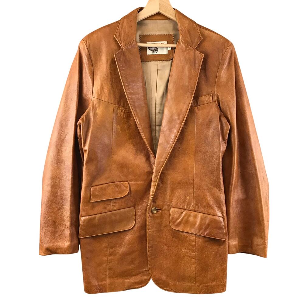 Vintage 1970s blazer LAMBSKIN leather jacket 36 brown WESTERN silton